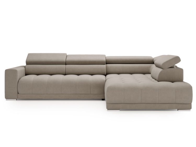 Narożnik szary z szezlongiem i szerokim pikowaniem