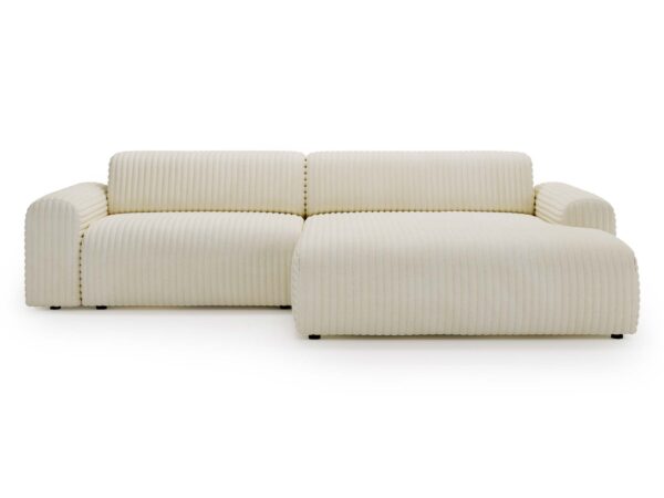 Kremowy narożnik tapicerowany sztruksowy z szezlongiem