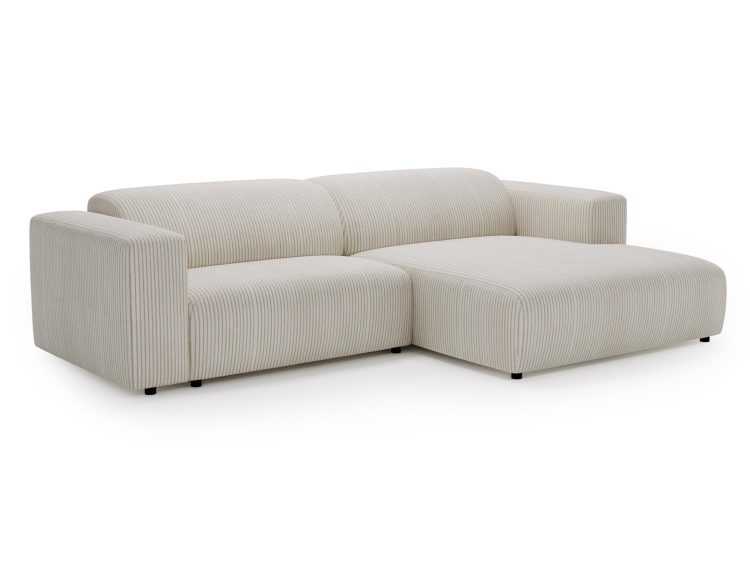 Jasny narożnik sztruksowy z szezlongiem w stylu skandynawskim