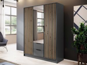 miniaturka Szafa DELY 3D 150cm z Lustrem Czarny Akcent Nowoczesności