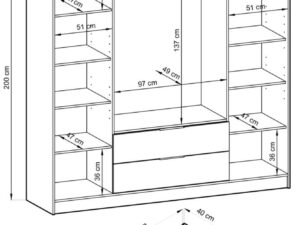 miniaturka Szafa DELY 4D 200cm Lamelowanie Bez Lustra