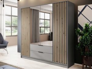 miniaturka Szafa DELY 4D z Lustrem 200cm Grafit Artisan Szary Elegancja