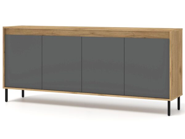 Komoda z matowymi frontami i drewnianym blatem w stylu industrialnym