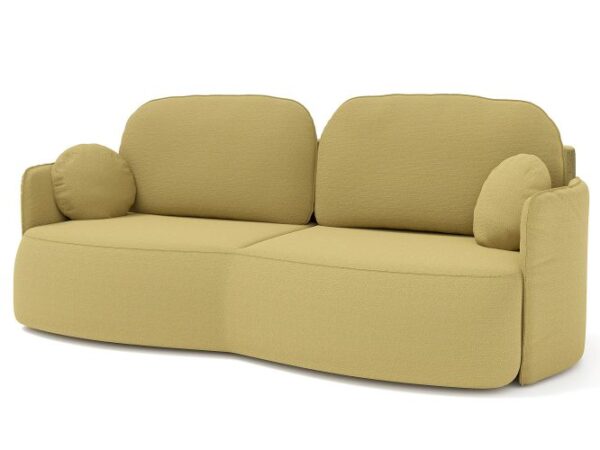 Sofa musztardowa z dużymi poduszkami w stylu nowoczesnym do salonu