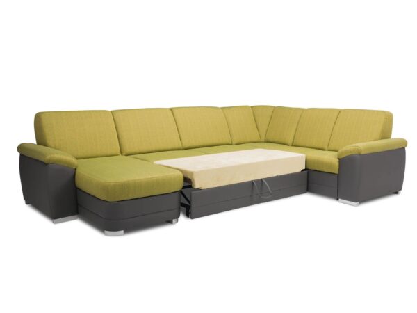 Narożnik z funkcją spania w odcieniach żółci i grafitu