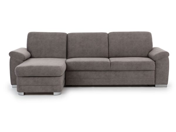 Duży narożnik tapicerowany w kolorze szarym z lewym szezlongiem