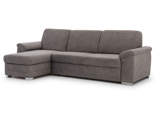 Szary narożnik z szerokim siedziskiem i wygodnym oparciem