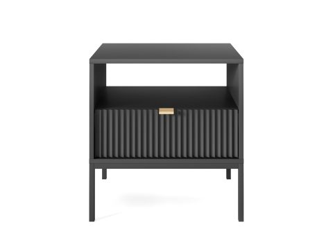 Szafka nocna czarna z ryflowanym frontem i czarnymi nogami – funkcjonalność i styl