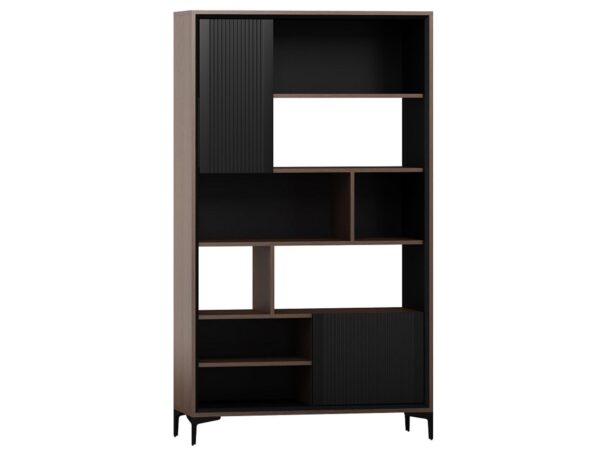 Regał loftowy czarno-brązowy z asymetrycznym układem półek