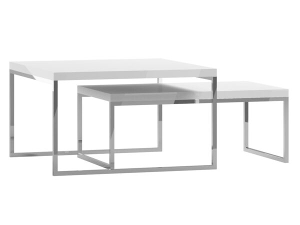 Nowoczesne stoliki kawowe w białym kolorze na chromowanej podstawie