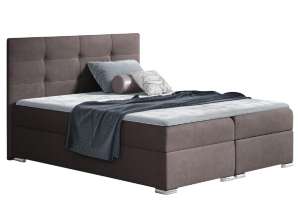 Taupe łóżko z prostym korpusem i gładkim wezgłowiem w stylu nowoczesnym