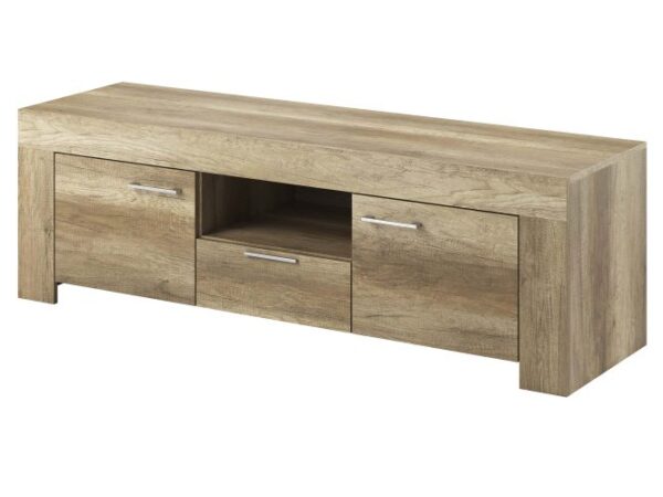 Drewniana szafka RTV z trzema szafkami i półką, styl klasyczny