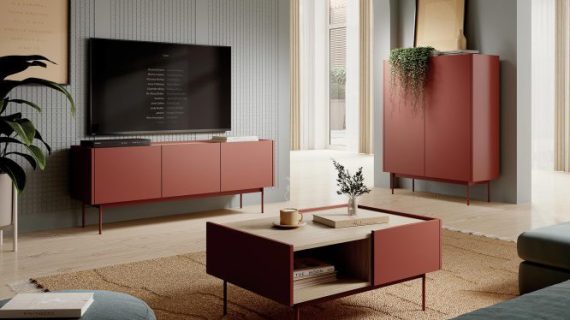 miniaturka Szafka RTV Ceka 144cm Kaszmir i Cegła Nowoczesny Wyraz