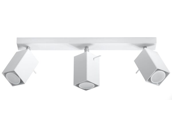 Biała lampa szynowa z trzema reflektorami LED, oświetlenie kuchni