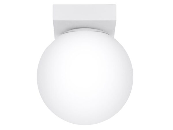 Biała lampa sufitowa LED z kulistym kloszem i minimalistyczną oprawą