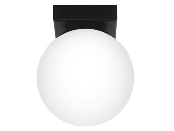 Czarna lampa sufitowa z mlecznym kloszem LED do salonu