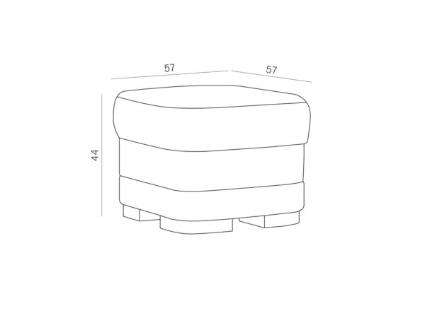 Rysunek techniczny kwadratowego pufa z wymiarami