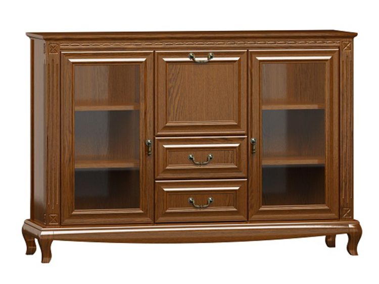 Elegancka komoda z witryną i szufladami w stylu klasycznym