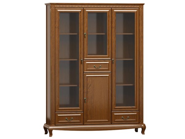 Pojemna witryna drewniana z trzema przeszklonymi drzwiami