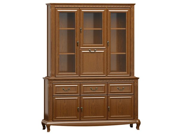 Klasyczna witryna do jadalni z szufladami i przeszkleniami