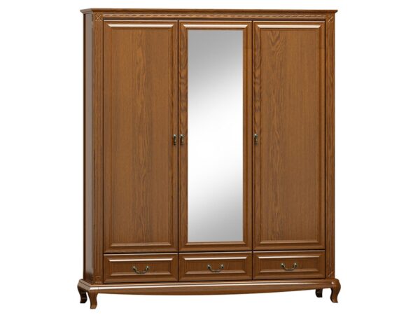 Drewniana szafa z lustrem w stylu klasycznym na giętych nóżkach