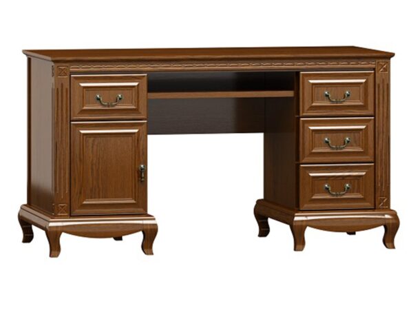 Biurko drewniane z szufladami i ozdobnym wykończeniem w stylu retro