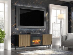 miniaturka Szafka RTV Navia z Kominkiem i Frezowanymi Frontami