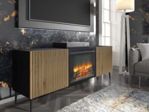 miniaturka Szafka RTV Navia z Kominkiem i Frezowanymi Frontami