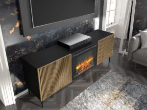 miniaturka Szafka RTV Navia z Kominkiem i Frezowanymi Frontami