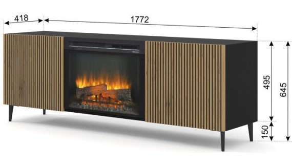 miniaturka Szafka RTV Navia z Kominkiem i Frezowanymi Frontami