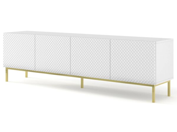 Komoda biała z ryflowanym frontem i podziałem na trzy sekcje