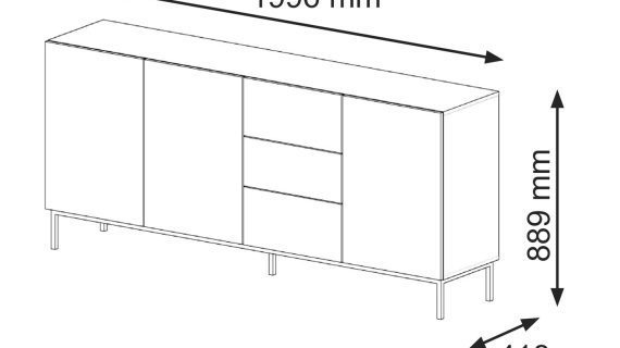 miniaturka Przestronna Komoda Navia 200 cm ze Złotymi Nóżkami