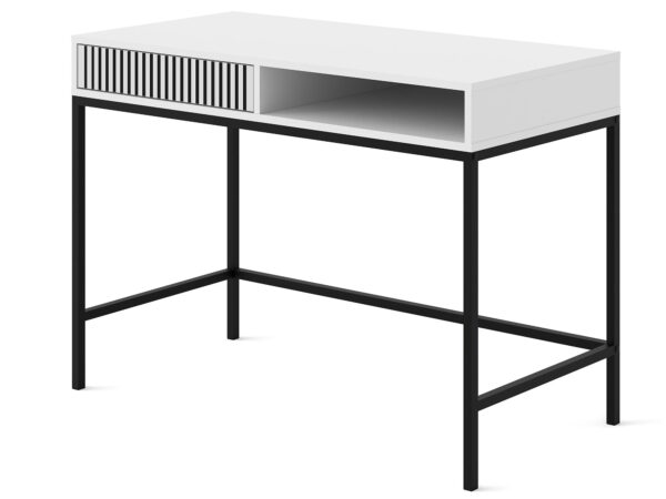 Białe biurko z ryflowanym frontem i czarnymi nogami w stylu loftowym