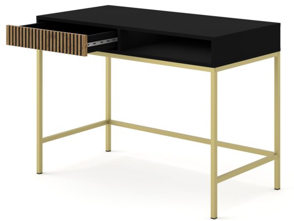 Biurko czarno-złote z ryflowanym frontem do nowoczesnego gabinetu
