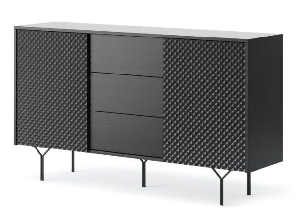 Nowoczesna czarna komoda z trzema szufladami i nóżkami