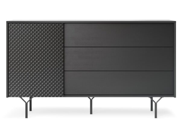 Komoda czarna z kombinacją gładkich i ryflowanych frontów