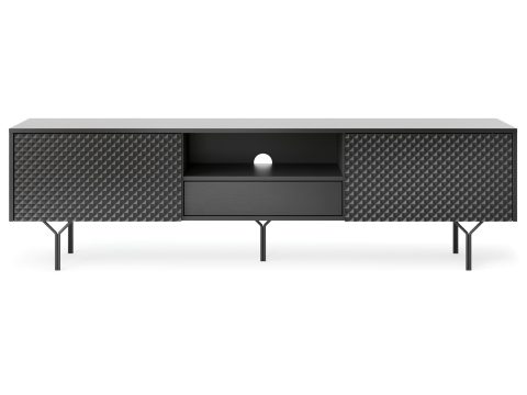 Szafka RTV czarna z ryflowanym frontem i otworem na okablowanie