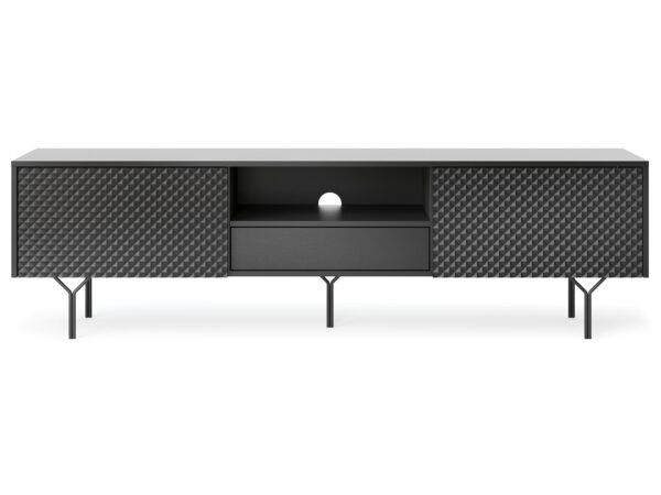 Szafka RTV czarna z ryflowanym frontem i otworem na okablowanie