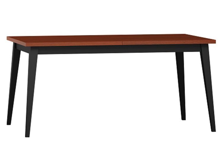 Stół z drewnianym blatem i czarnymi skośnymi nogami