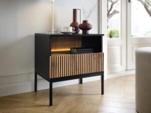 miniaturka Stolik Nocny Spokój Dąb/Czarny Frezowany Front