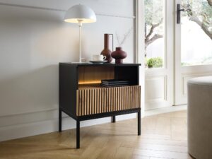 miniaturka Stolik Nocny Spokój Dąb/Czarny Frezowany Front