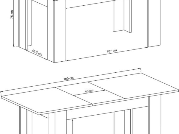 Rysunek przedstawiający wymiary techniczne stołu