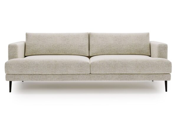 Sofa kremowa z eleganckim, minimalistycznym wykończeniem