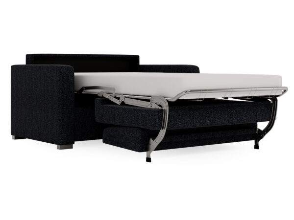 Rozkładana sofa grafitowa z rozłożonym mechanizmem spania