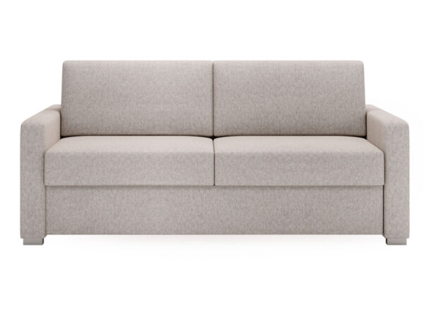 Dwuosobowa sofa tapicerowana beżowa z pojemnikiem na pościel