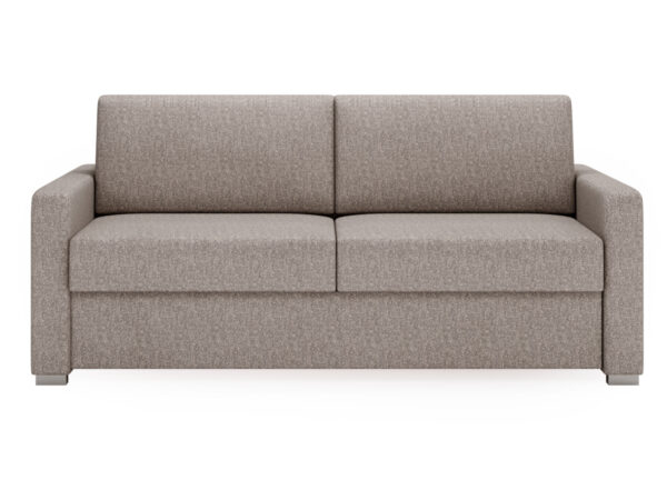 Dwuosobowa sofa tapicerowana beżowa z pojemnikiem na pościel