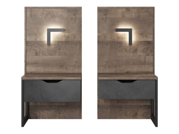 Panele sypialniane z oświetleniem, szufladą i półką