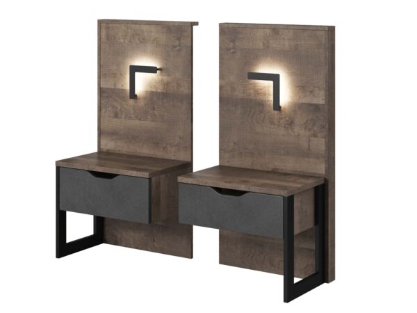 Panele dekoracyjne z lampką LED i półką nocną, kolor dąb