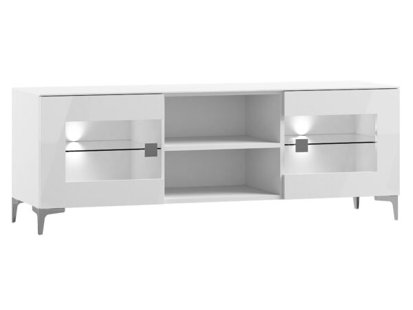 Biała szafka RTV z oświetleniem LED, styl nowoczesny