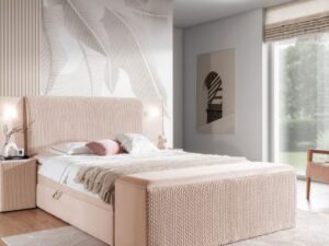 miniaturka Stolik Nocny OMBRE z Wzorem Jodełki Tapicerowany